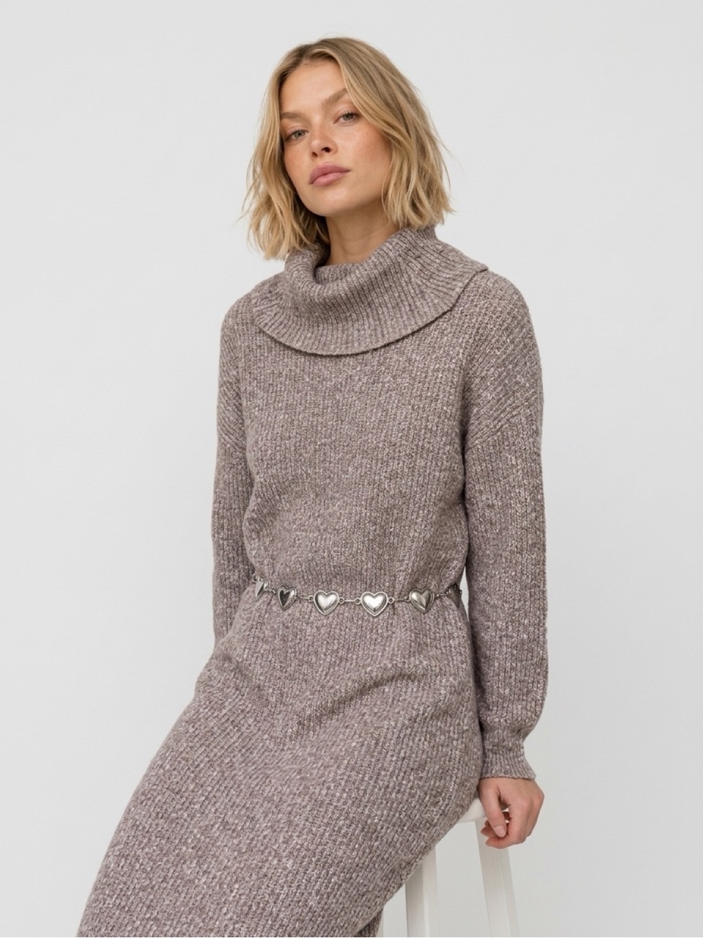 Caslon Taupe Ribbed Knit Long Sleeve Midi Dress